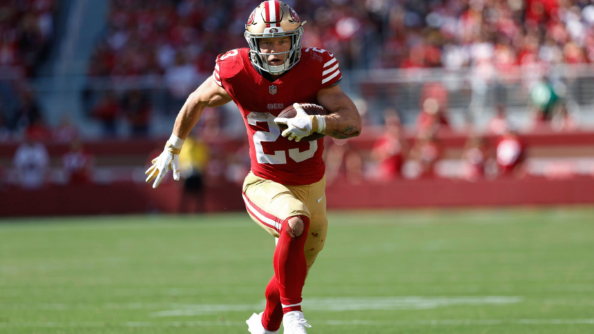 Christian McCaffrey em jogo dos playoffs da NFL pelo San Francisco 49ers