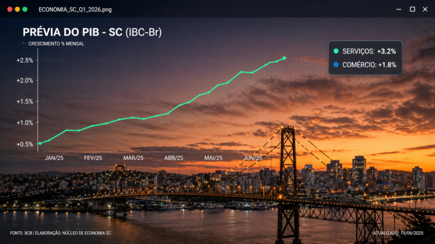 Gráfico ilustrativo da prévia do PIB em Santa Catarina e atividade economica industrial.